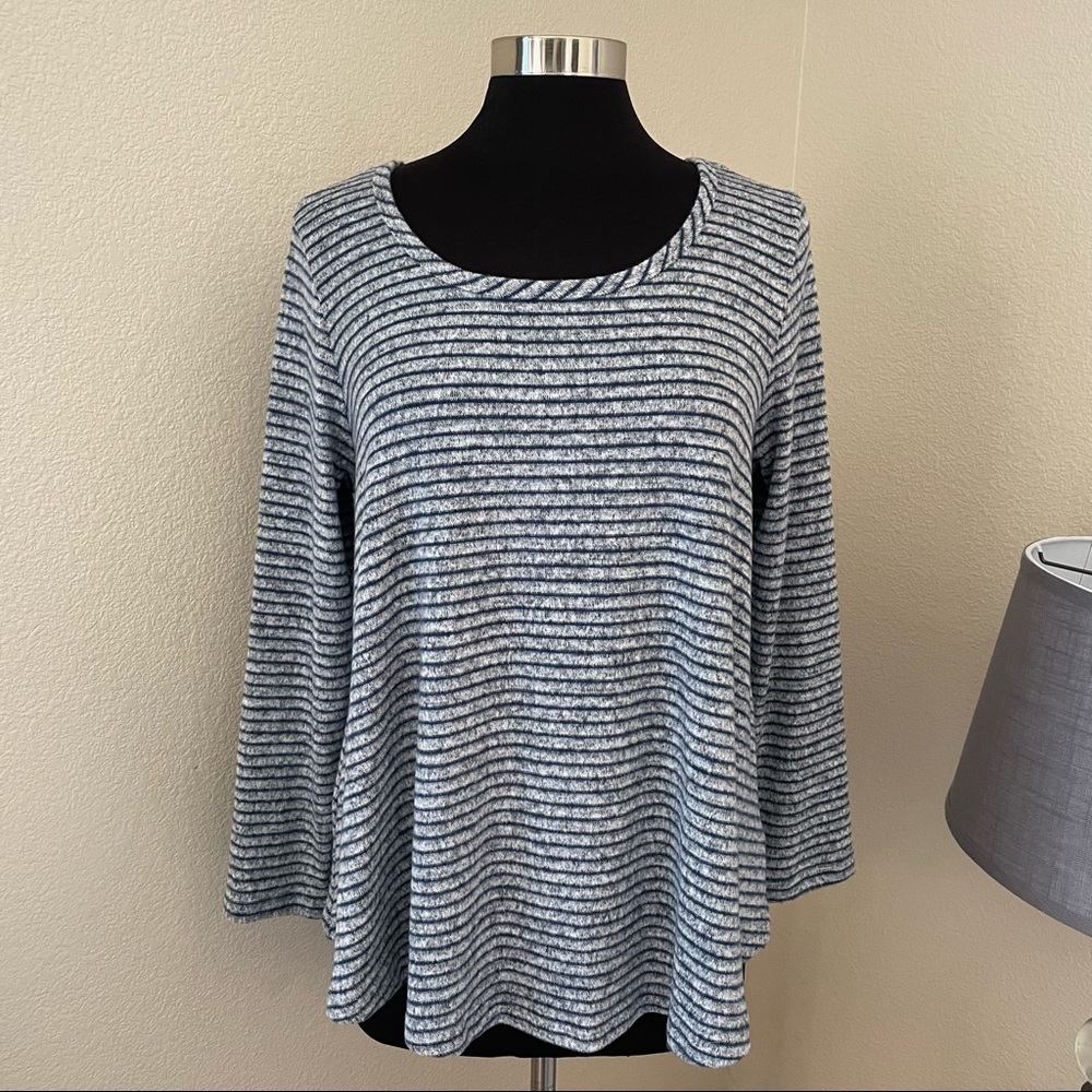 Soft Surroundings long sleeve top gray blue stripe